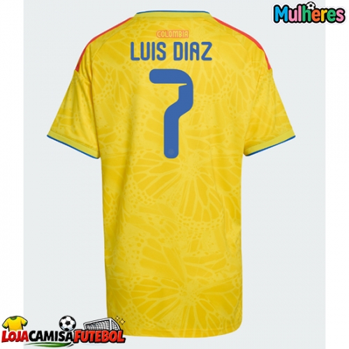 Camisa de Futebol Colômbia Luis Diaz #7 Equipamento Principal Mulheres Mundo 2026 Manga Curta